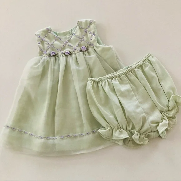 Bryan & Co | Dresses | Vintage Bryan Baby Girl 8 Months Sage Green Tulle  Dress Diaper Cover Set | Poshmark